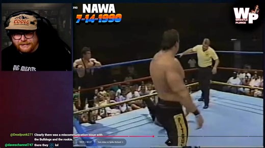 The future Pitbull #2 from ECW hangs up a jobber on top rope in brutal style - NAWA 1990 | Wrestle Plunge