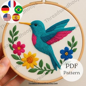 Hummingbird Embroidery PDF Pattern – Modern Floral Hoop Art (digital Download) - Etsy
