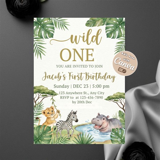 Party Animals Birthday Invitation Editable, Jungle Safari Zoo Birthday Party Invite, Animal Theme Kids Canva Template - Etsy