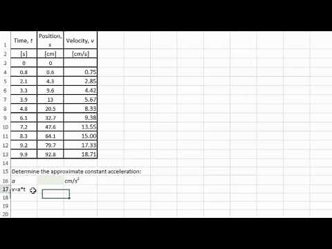 Excel 12 (Problem 20) Dynamics problem. Using linear regression to find constant acceleration.