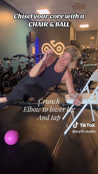 Look for ways to chisel your core besides abs! Grab any old chair and a small medicine ball or dumbbell, or even bands around your knees! Try each of these moves in this flow for a minute and repeat at least four times to see results quickly! Try this every other day and see what happens 🔥
