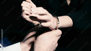 Policeman removing handcuffs from woman in custody, charges dropped, freedom