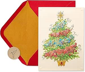 Papyrus Christmas Cards Boxed with Envelopes, Peace and Happiness, Christmas Tree (12-Count)