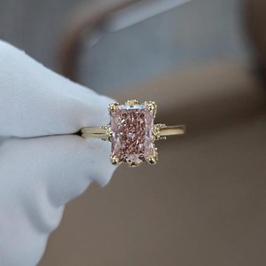 3 Carat Pink Radiant Cut Lab Grown Diamond Solitaire Engagement Ring, 14k Solid Yellow Gold Ring, IGI Certified Ring Prong Set Ring for Her - Etsy