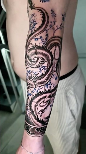 🐉 Oriental Dragon Half Sleeve Tattoo | Fine Line Dragon Forearm Design
