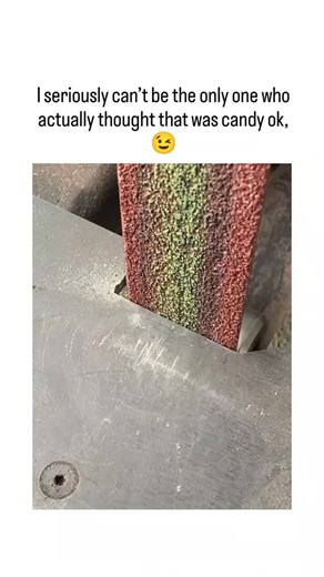 queen 👑 | The post shares a satisfying ASMR video of a vibrant, multi-colored block resembling layered candy being sanded on a belt sander to reveal... | Instagram