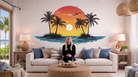 Tropical Sunset Wall Decal Palm Trees Ocean Island Sticker Coastal Beach Wall Decor Removable Vinyl Art Summer Vibes Living Room Bedroom - Etsy