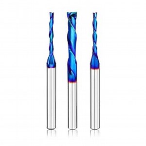BGTEC Up&Down&Compression Cut Spiral Router Bits 1/4 inch Shank Solid Carbide Nano Blue Coated End Mill Router Bit for Wood Carving Engraving Grinding Grooving(3pcs)