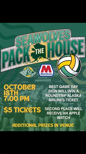 104 reactions · 14 shares | Pack the Alaska Airlines Center on October 18 at 7 PM as your UAA Seawolves take on Northwest Nazarene! The best game-day sign wins a round-trip Alaska Airlines ticket, and second place gets an Apple Watch. Don’t miss the biggest night of the season. Get your tickets now at goseawolves.com #GoSeawolves #packthehouse #seawolfnation #gnacvb | Alaska Anchorage Seawolves | Facebook