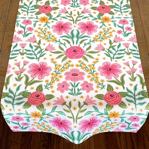 Floral Table Runner, Table Linens, Botanical Whimsical, Bridal Shower Decor - Etsy