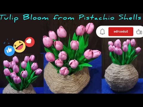 DIY Tulip Flower from Pista Shells in cute jute pot 🌷 | Easy Recycled Craft Tutorial