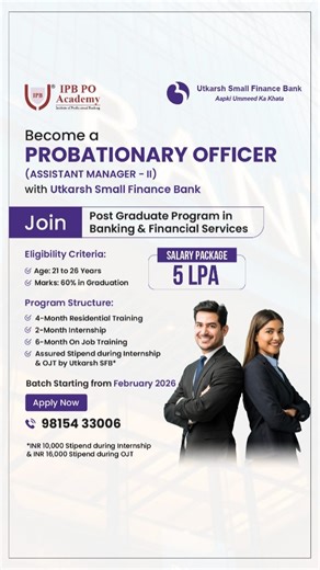 Institute of Professional Banking on Instagram: "From a banking aspirant to a Branch Operations Manager — this is Kanchan’s journey 💙 Kanchan was once sitting where many of you are today... confused, ambitious, and looking for the right path in banking. Through the IPB × Utkarsh Small Finance Bank Probationary Officer Program, she didn’t just get training; she got direction, confidence, and real banking exposure. This program is designed to prepare you for the job before you step into the branc