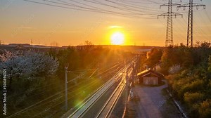 Timelapse at sunset - the rapid railway transit route between Stuttgart and Mannheim is one of the most important railway connections in Germany Stock Video