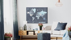 Watch Travel map with pins | World map canvas | Navy color on Amazon Live