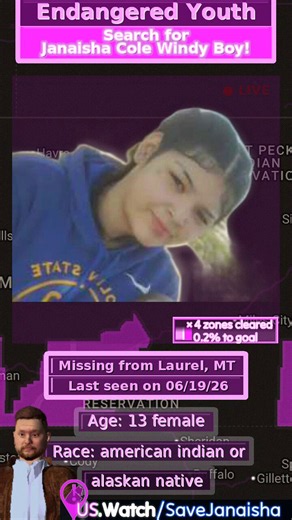 BULLETIN: 13-year-old Janaisha Cole Windy Boy disappeared from Laurel, Montana.Turn your phone into a search team for her: https://t.co/TjJS6pmPBD.Turn panic into action.