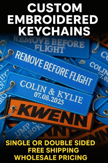 Custom Embroidered Keychain | Remove Before Flight Keychain | Personalized Double Sided Key Tags | Bulk Wholesale - Etsy