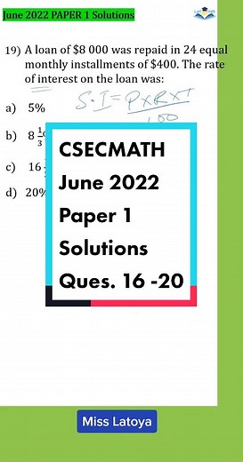 CSECMATH June 2022 Paper 1 Solutions Questions 16-20 #misslatoyatirbaynee #latoyasonlineacademy #csecmathsolutions2022 #csecmath2023examprep #caribeantiktok #fypage #fyp #fypシ #tictokteacher #tiktok_trinidad