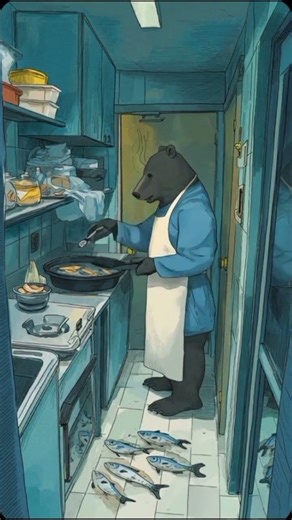 Bear cooking fish in hotel. #shorts #youtubeshorts #foryou