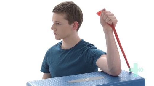 Resisted shoulder internal rotation at 90 abduction - supported Sit upright with your arm up on a high surface to your side. Tie a resistance band securely behind you and hold the other end in your hand. Your elbow should rest firmly on the surface. Rotate your forearm down towards the table, ensuring you do not hunch your shoulder or slouch. Control the pull of the band as you return to the starting position. Key Benefits: Strengthens the Primary Internal Rotator Muscle: The exercise primarily 