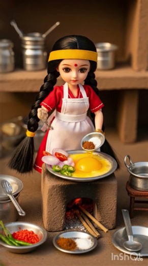 Doll Making Giant Omelette #cartoon #miniature cooking #doll cooking omelette