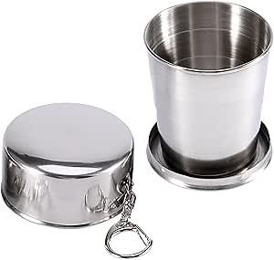 Stainless Steel Collapsible Cup Folding Cup Water Accompaniment Stretching Wine Glass Keychain Foldable with Foldable Cup Size Drink Drinking Cup for Key for Holder