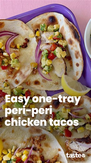 Meet the easiest tacos you’ll ever make! For the recipe, hit the link in our bio or Google 'Taste Easy one-tray peri-peri chicken tacos'. Brought to you by @Coles