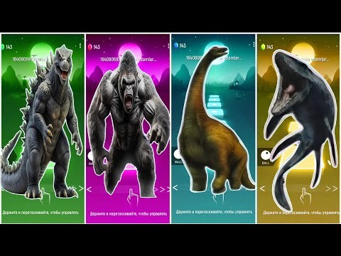 🦕The Godzilla🆚World King Kong🆚Brontosaurus🆚The Megalodon🎶Coffin Dance Song!!Tiles Hop EDM Rush