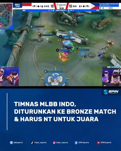 SPIN - Esports on Instagram: "Timnas MLBB Indonesia sudah tidak mungkin untuk juara SEA Games karena telah dikalahkan PH!! Mereka kalah dan harus memperebutkan tempat di bronze match alias nyari juara 3 😭 Nice try dah 😢"