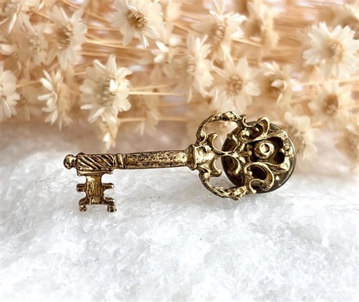 Key Shaped Antique Inspired Gold Toned Vintage Costume Jewelry Brooch | Lapel Pin - Etsy