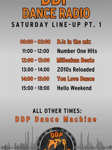 SAMSTAG | DDP DANCE RADIO 🔥(PT. 1) 00:00 | DJs in the Mix 🎧 11:00 | Number One Hits 🏆 12:00 | Millenium Beats 🔥 13:00 | 2010s Reloaded 💿 14:00 | You Love Dance ❤️ 15:00 | Hello Weekend 🙌 24H DANCE. 👉 Jetzt hören: https://ddp-radio.de Welche Uhrzeit läuft bei dir? 👇 #DDPDanceRadio #DanceMusic #ElectronicMusic #EDM #ClubMusic @youlovedancetv