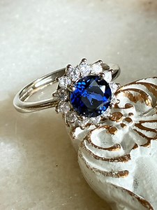 Lab Created Sapphire Ring, Sterling Silver Cubic Zirconia Halo, Promise Ring - Etsy
