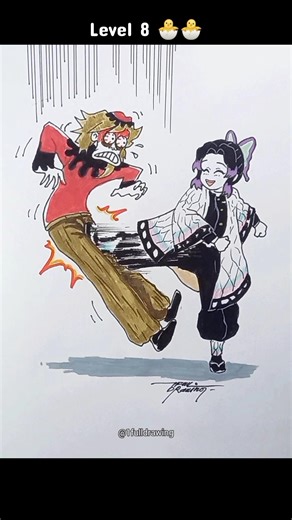 Drawing Shinobu vs Douma in different level #描き方 #鬼滅の刃 #胡蝶しのぶ #童磨 #イラスト #お絵描き #描いてみた #メイキング