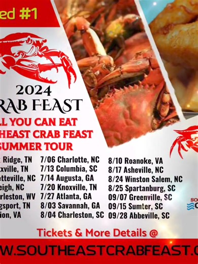 🦀🦀🦀BREAKING NEWS 🦀🦀🦀 SouthEast Crab Feast has officially launched the 2024 Summer Tour Dates. Please go to www.southeastcrabfeast.com or https://www.eventbrite.com/o/southeast-crab-feast-9804010013 for tickets and event details. Thank You for your support!!! | SouthEast Crab Feast