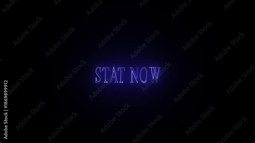 Glowing neon text animation Stat now on a transparent background.