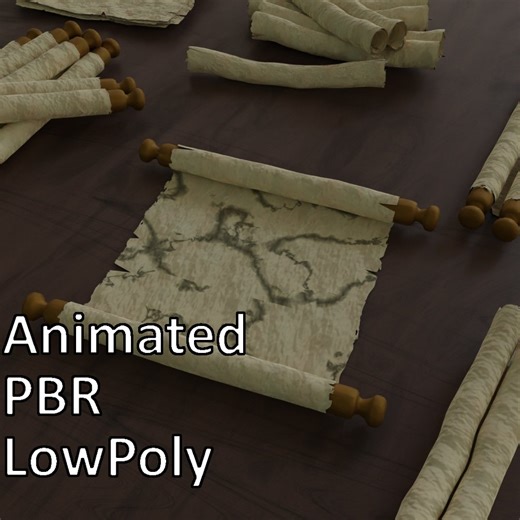 Paper Scrolls Animated Low-Poly 3D Models