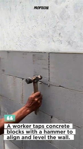 Tap & Level Concrete Blocks Fast! Perfect Wall Alignment ✅ #Masonry #Construction #DIY