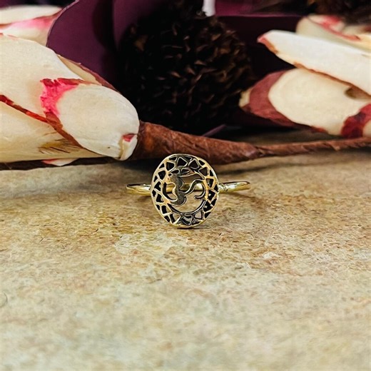 Om Ring, Mandala Lotus Aum Ring, Filigree Yoga Meditation Jewelry, Minimal Brass Gold Plated Ring, Hindu Spiritual Symbol Ring - Etsy