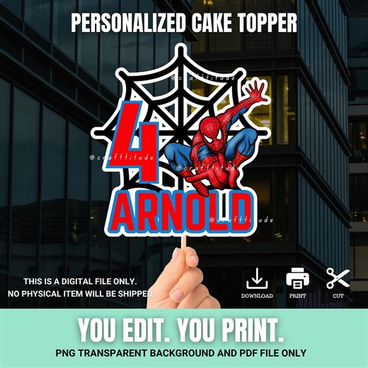 Personalized Spider-man Cake Topper: DIY Printable Birthday Decor (A4 PDF File) - Etsy