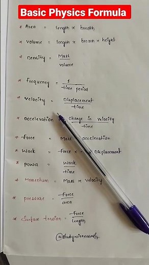 Basic Physics formulas || of area, velocity, force, #shorts #knowledge #fullform