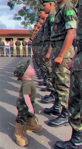 “Tiny Commander Takes Over Brazilian Army Drill!” 👶🎖️