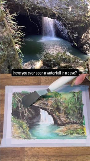 drawing natural bridge waterfall with oil pastels 🌿 #art #oilpastel