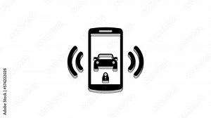 Black Smart car alarm system icon isolated on white background. The smartphone controls the car security on the wireless. 4K Video motion graphic animation