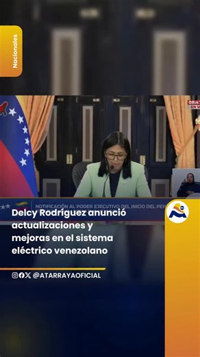 #NACIONALES | Delcy Rodríguez anunció actualizaciones y mejoras en el sistema eléctrico venezolano Delcy Rodríguez, presidenta interina de Venezuela, informó en cadena nacional que realizarán actualizaciones de mejoras en el sistema eléctrico nacional, “tanto en la generación como en la transmisión y en los procesos de distribución”. Durante el anuncio, precisó que “nosotros hemos venido avanzando en la recuperación del sistema eléctrico pero la Venezuela a la que estamos soñando, a la que estam