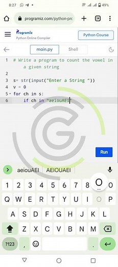Write a Program to count the vowels in a given string using Python #pythonprogramming