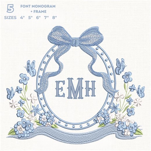 Frame + Flower + Fishtail Font Embroidery Design. Blue Hydrangea - Floral Vase Embroidery - Instant Download. 6 Sizes, 11 Format + Bx Font - Etsy