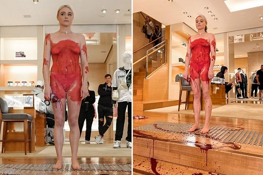 Notorious vegan activist Tash Peterson strips down in Louis Vuitton store