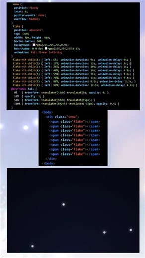Efecto nieve con CSS y HTML #programming #coding #dev #code #html #css #coding #shorts
