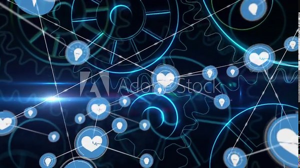 Central heart node pulsing and sending lines, nodes spawning and linking to show health network
