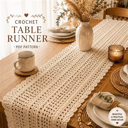 Crochet Table Runner Pattern PDF | Farmhouse Lace Runner | Crochet Placemat Pattern | Rustic Table Decor | Beginner Friendly Crochet Pattern - Etsy
