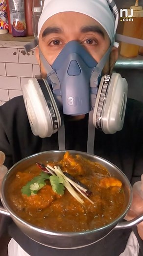 143K views · 27 reactions | This curry dish at Brick Lane Curry House is so hot that the chef wears a gas mask to prepare it.  So, of course, our NJ.com foodie had to try it.  @andremalok ✒️ @jeremyishungryagain #nj #newjersey #food #spicy #curry #indianfood #foodie #jerseycity #hudsoncountynj | NJ.com | Facebook